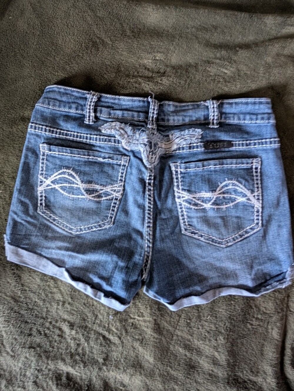 Cowgirl tuff Embroidered Denim Cuffed Shorts - Blue - Picture 7 of 9
